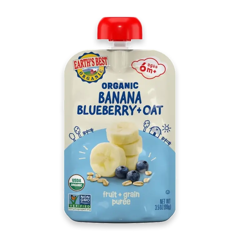 Organic Baby Food Pouches, 6+ Months, Fruit & Grain Puree, Banana Blueberry Oat