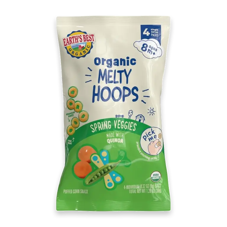 Organic Melty Hoops, Bite-Sized Snacks for Babies 8 Months and Up, Spring Veggie