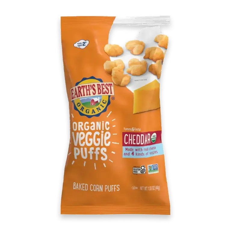 Organic Veggie Puffs for Toddlers 2 Years Old and Up, Cheddar Flavor