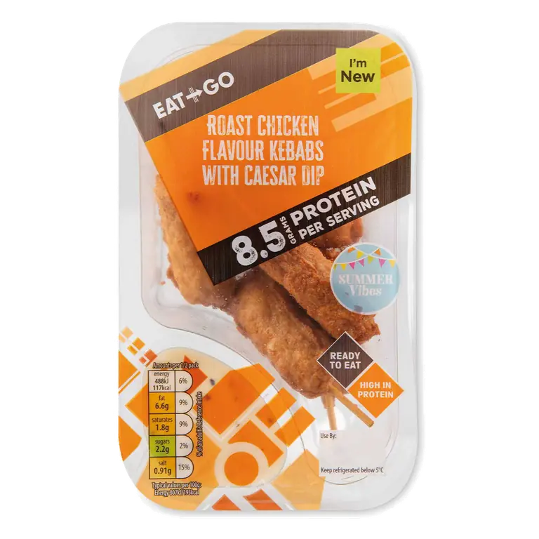 Protein Roast Chicken Flavour Kebabs with Caesar Dip