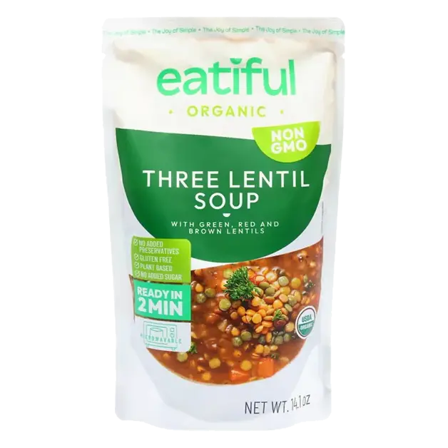 Organic Three Lentil Soup with Green Red and Brown Lentils