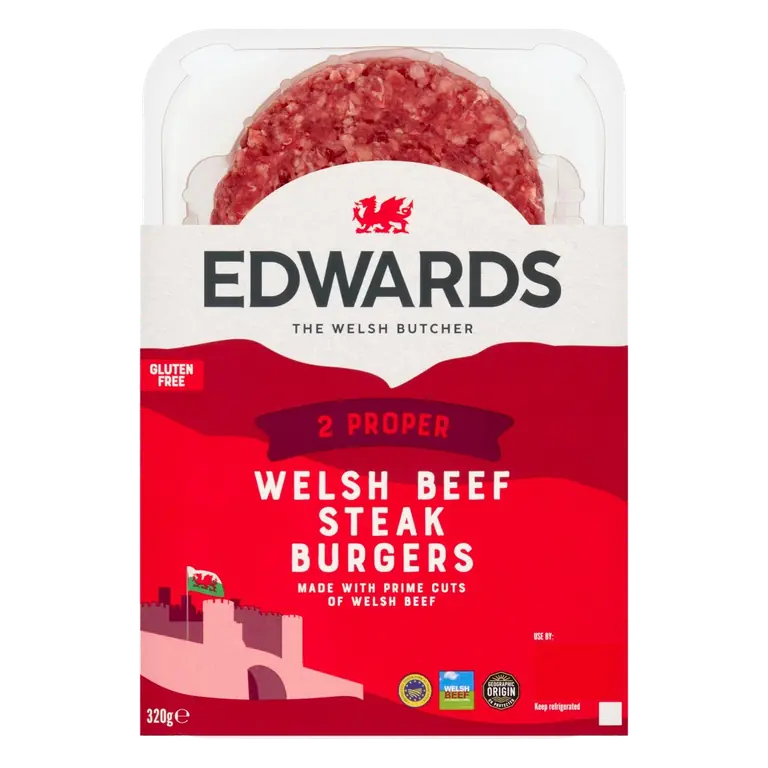2 Proper Welsh Beef Steak Burgers 320g