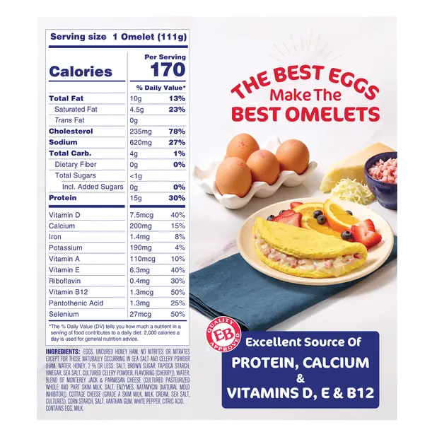 Uncured Honey Ham Frozen Omelets, 2 Count