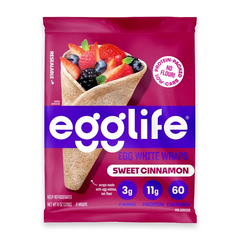 Sweet Cinnamon Egg White Wraps, Gluten Free Refrigerated Flour-Free Tortillas, 6 oz, 6 Count