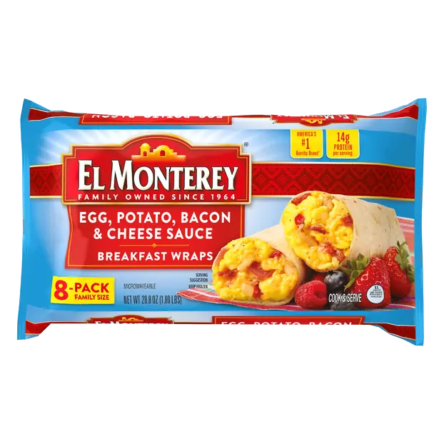 Egg Potato Bacon & Cheese Sauce Breakfast Wraps - 8 ct