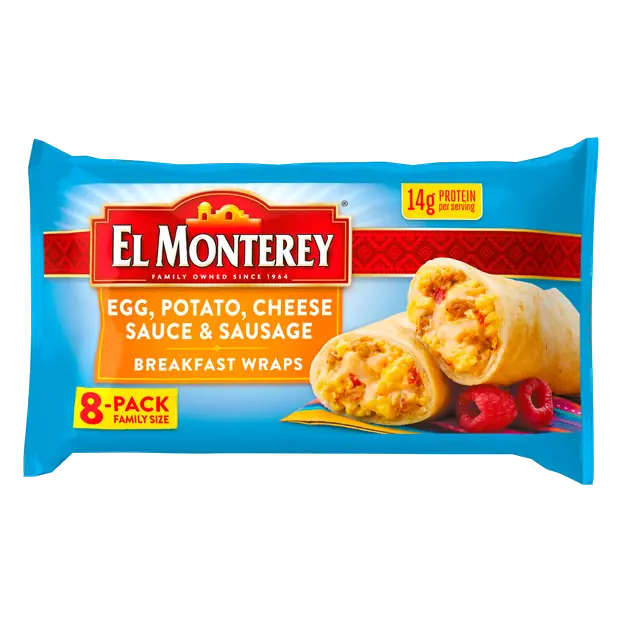Egg Potato Cheese Sauce & Sausage Breakfast Wraps - 8 ct