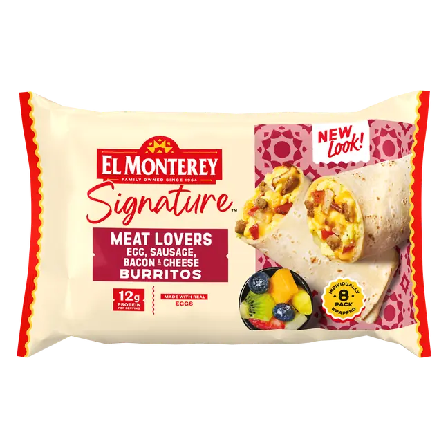 El Monterey Signature Meat Lovers Egg, Sausage, Bacon & Cheese Breakfast Burritos 8ct, 36oz