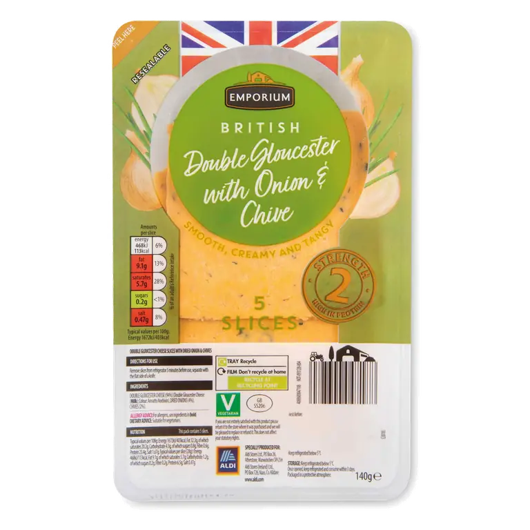 British Double Gloucester Cheese with Onion & Chive 5 Slices