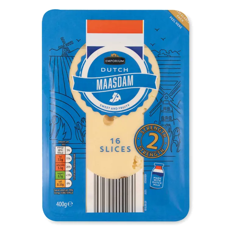 Dutch Maasdam Cheese 16 Slices