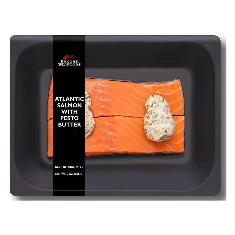 Encore Atlantic Salmon with Pesto Butter, 9oz/2ct: Farm Raised, Ketogenic, Mediterranean