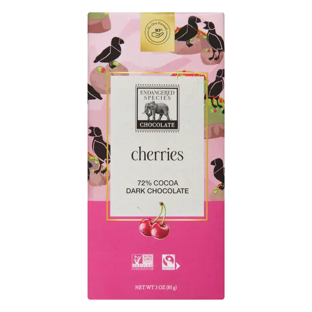 Endangered Species 72% Cocoa Cherries Dark Chocolate 3 oz