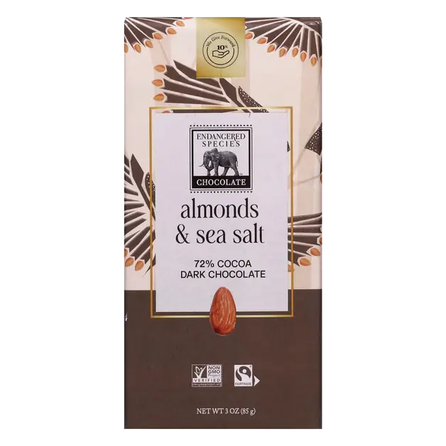 Almonds & Sea Salt Dark Chocolate Candy Bar 72% Cocoa