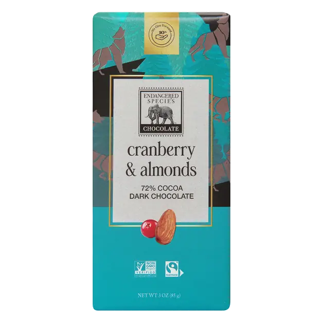 Cranberry & Almonds Dark Chocolate Candy Bar 72% Cocoa