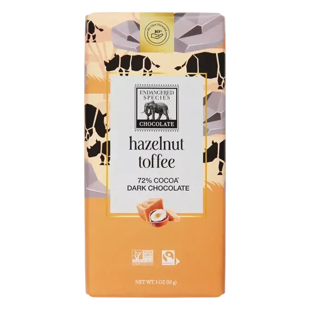 Dark Chocolate, Hazelnut Toffee, 72% Cocoa