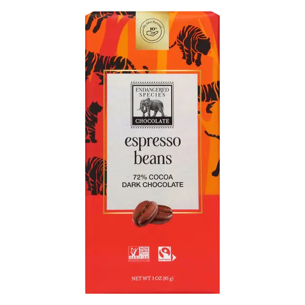 Espresso Beans Dark Chocolate Candy Bar 72% Cocoa