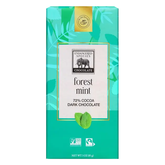 Forest Mint Dark Chocolate Candy Bar 72% Cocoa