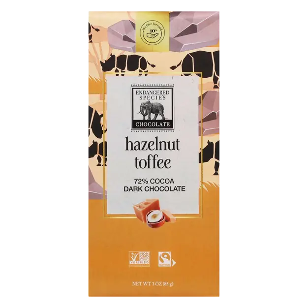 Hazelnut Toffee Dark Chocolate Candy Bar 72% Cocoa