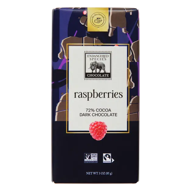 Raspberries Dark Chocolate Candy Bar 72% Cocoa
