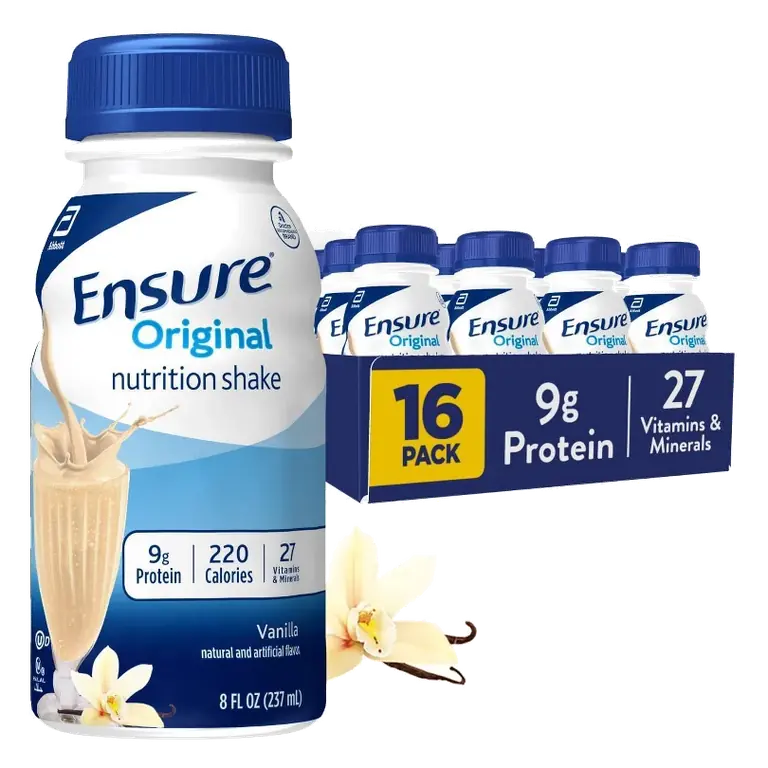 Ensure Original Nutrition Shake Vanilla Non-Caffeinated, 16ct/128 fl oz: Gluten-Free, Kosher, Halal, Ready to Drink
