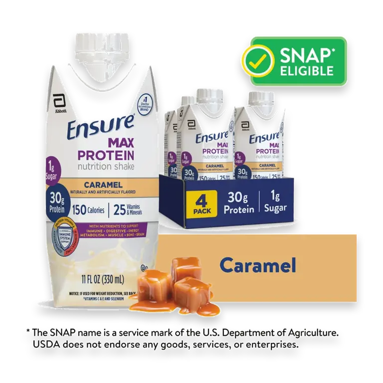 Max Protein Nutrition Shake, Caramel, 30g Protein, 11 fl oz, 4 Pack
