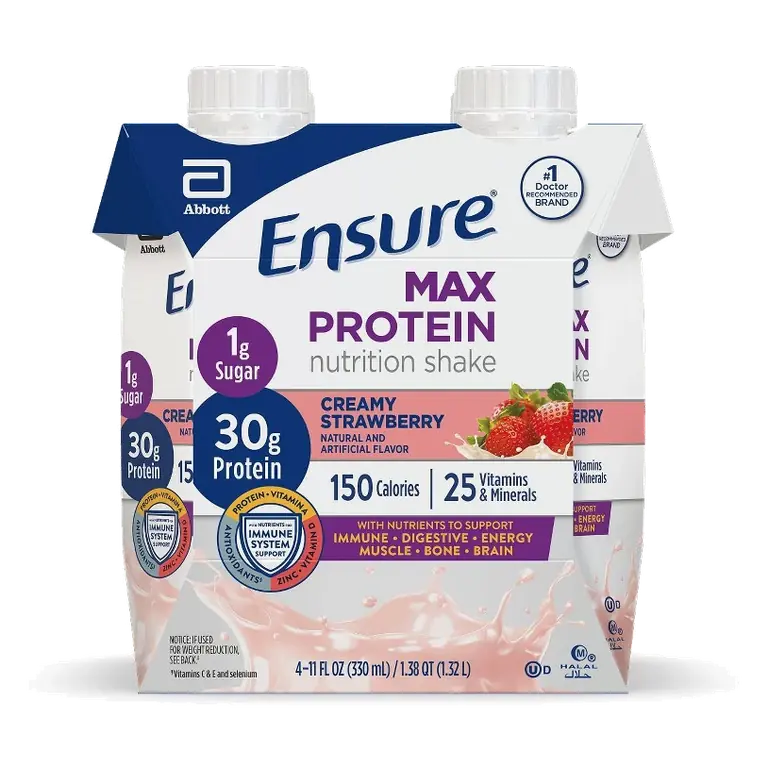 Ensure Max Protein Nutrition Shake Creamy Strawberry Non-Caffeinated - 30g Protein - 11 fl oz/4pk