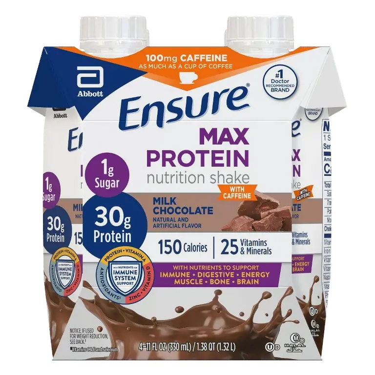 Ensure Max Protein Nutrition Shake Milk Chocolate Caffeinated - 30g Protein - 11 fl oz/4pk