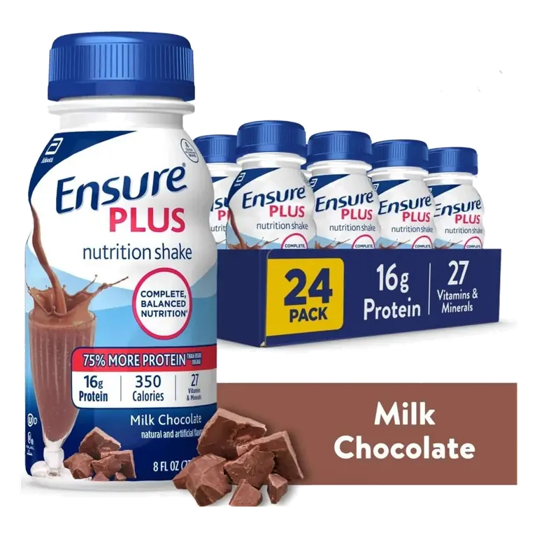 Ensure Plus Meal Replacement Nutrition Shake Bottles, Milk Chocolate, 16g Protein, 8 oz, Case of 24