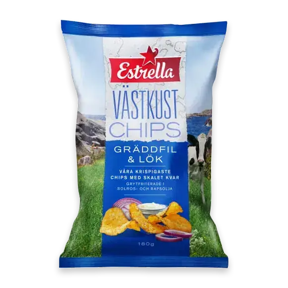 Gräddfil & Lök Släta Västkustchips