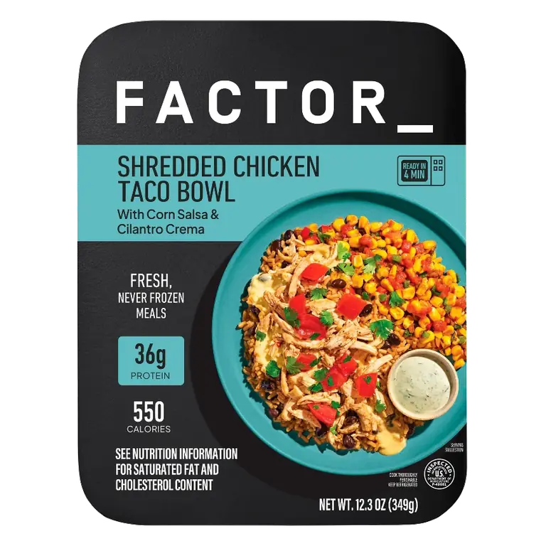 Factor Shredded Chicken Taco Bowl, 12.3oz: 36g Protein