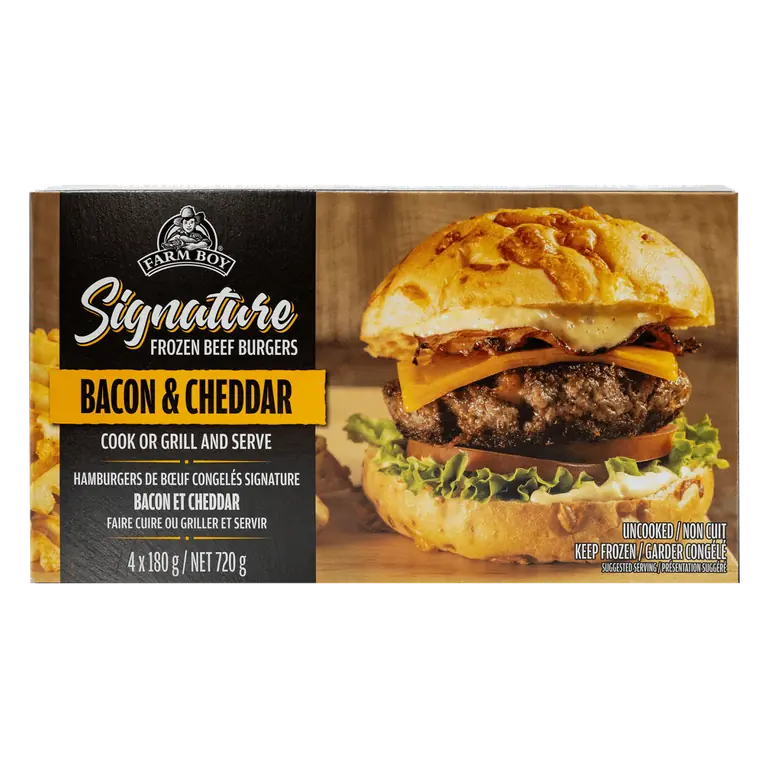 Farm Boy™ Bacon & Cheddar Frozen Burgers (4 x 180 g)