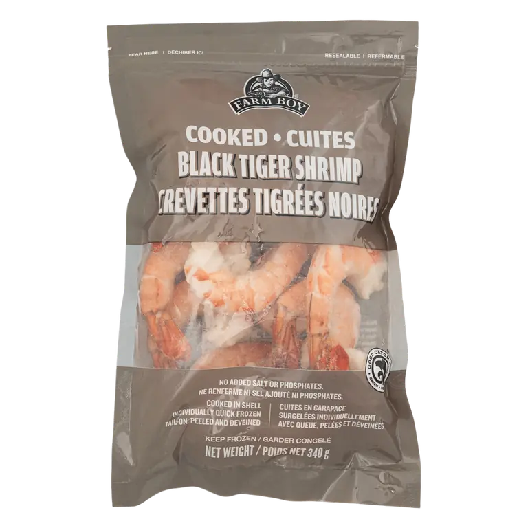 Farm Boy™ Frozen Cooked Peeled Deveined Black Tiger Shrimp 16/20 (340 g)