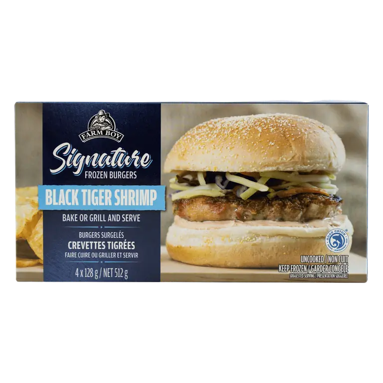 Farm Boy™ Signature Frozen Burgers Black Tiger Shrimp (4 x 128 g)