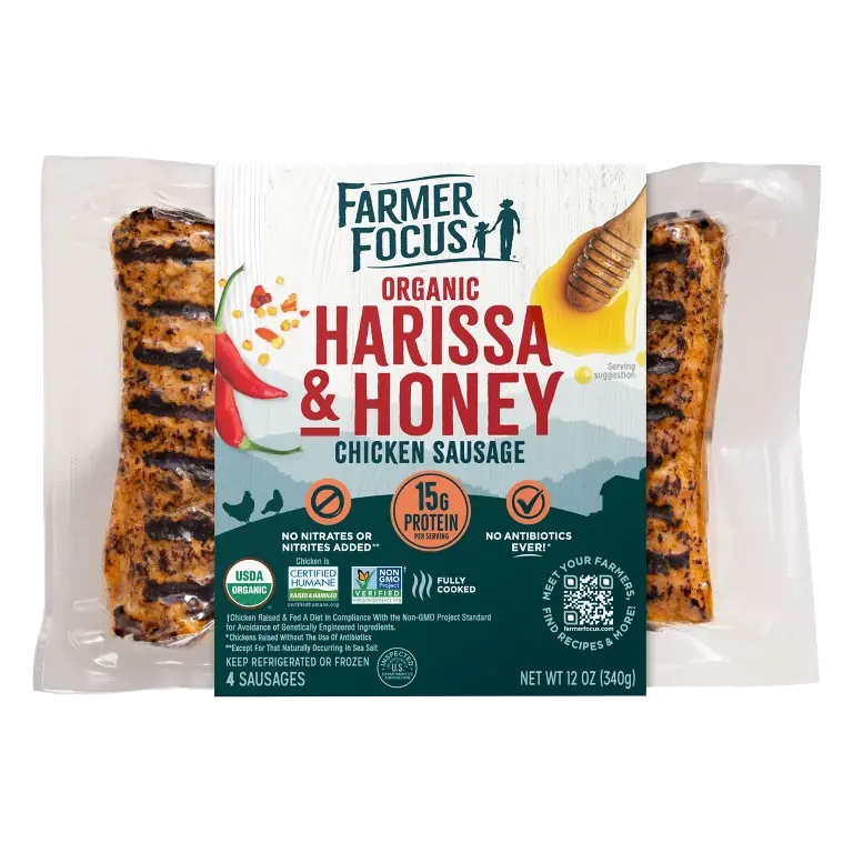 Farmer Focus Organic Harissa and Honey Chicken Sausage, 12oz/4pk