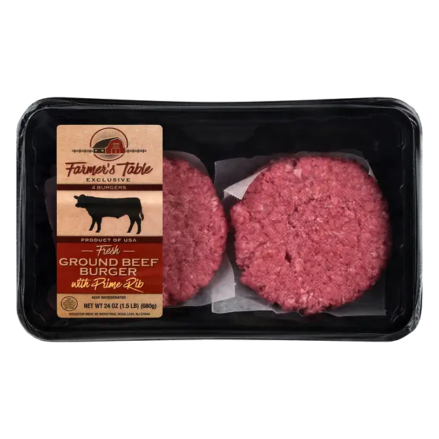 Ground Beef Burger Patties w/Prime Rib - 4 ct Fresh