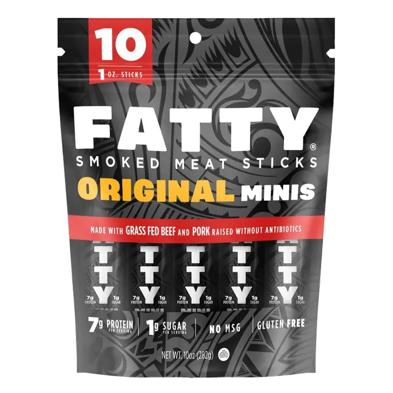 Fatty Original Multipack Meat Sticks, 10oz/10ct: Pork, Smoked, 6g Protein
