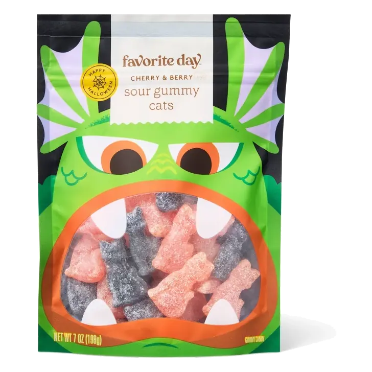 Halloween Sour Cat Shaped Gummy Candy - 7oz - Favorite Day™