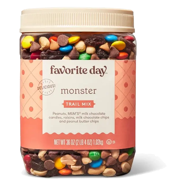 Monster Peanuts, M&M's Milk Chocolate Candies, Raisins, Milk Chocolate Chips and Peanut Butter Chips Trail Mix