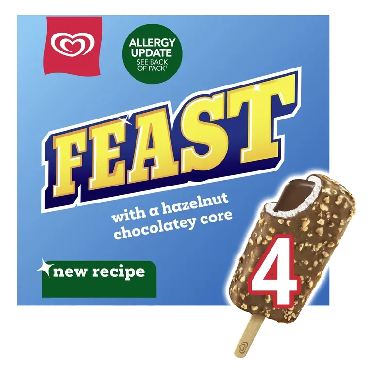 Feast Chocolate & Hazelnut Ice Cream Sticks 4x 90 ml