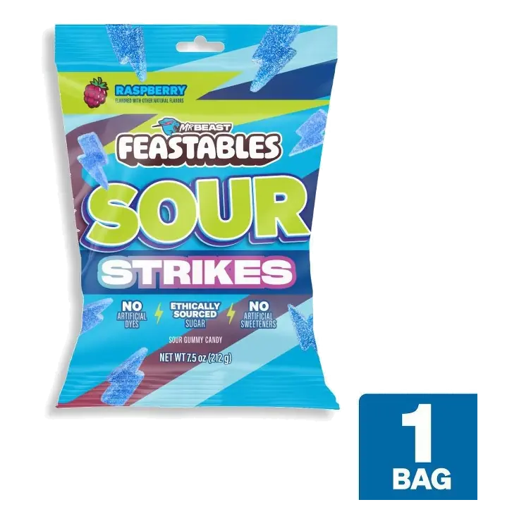 Feastables Sour Strikes Gummy Candies - Blue Raspberry - 7.5oz