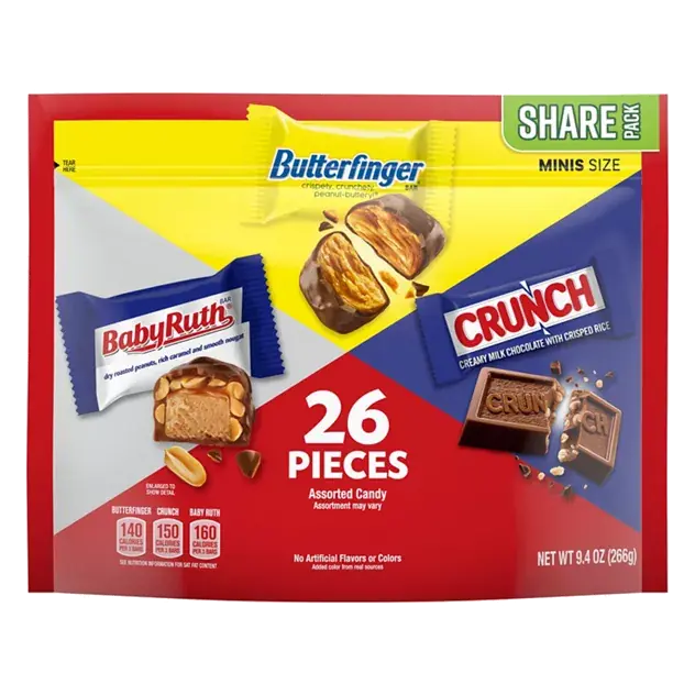 Assorted Butterfinger, Crunch, and Baby Ruth Mini Chocolates, 26 count Share Pack
