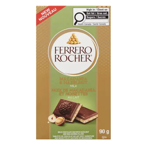 Ferrero Canada Milk Chocolate Bar Hazelnut And Macadamia Filling 90 g