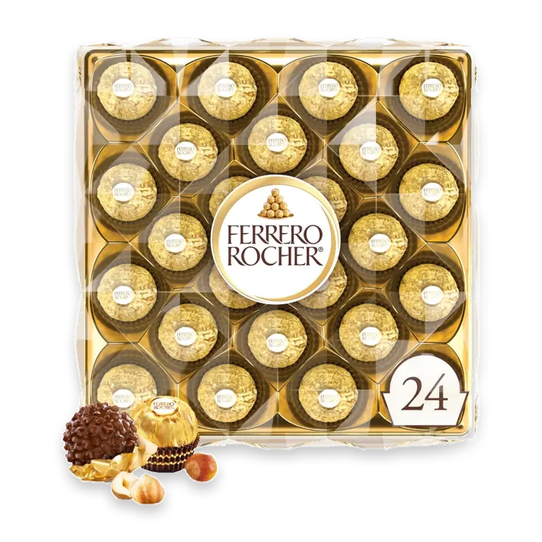 Rocher Gourmet Hazelnut Milk Chocolate Gift Box, 24 Individually Wrapped Chocolates, 10.6 oz