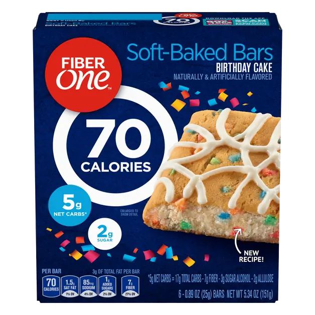70 Calories Soft Baked Bars Birthday Cake - 6 ct