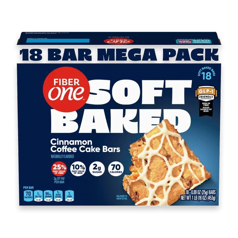 Soft Baked Cinnamon Coffee Cake Bars Fiber Snacks Mega Pack