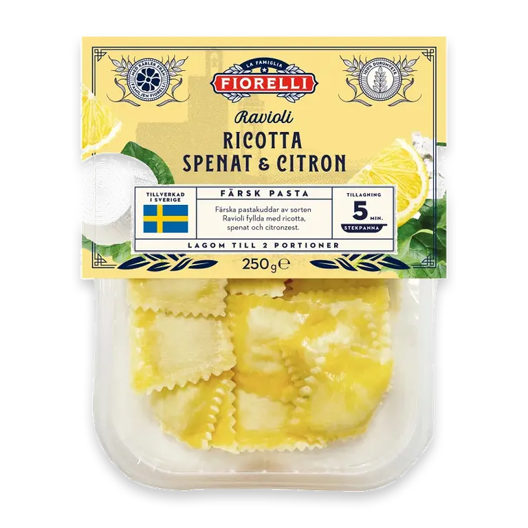 Pasta Ravioli Ricotta Spenat & Citron Färsk 250g