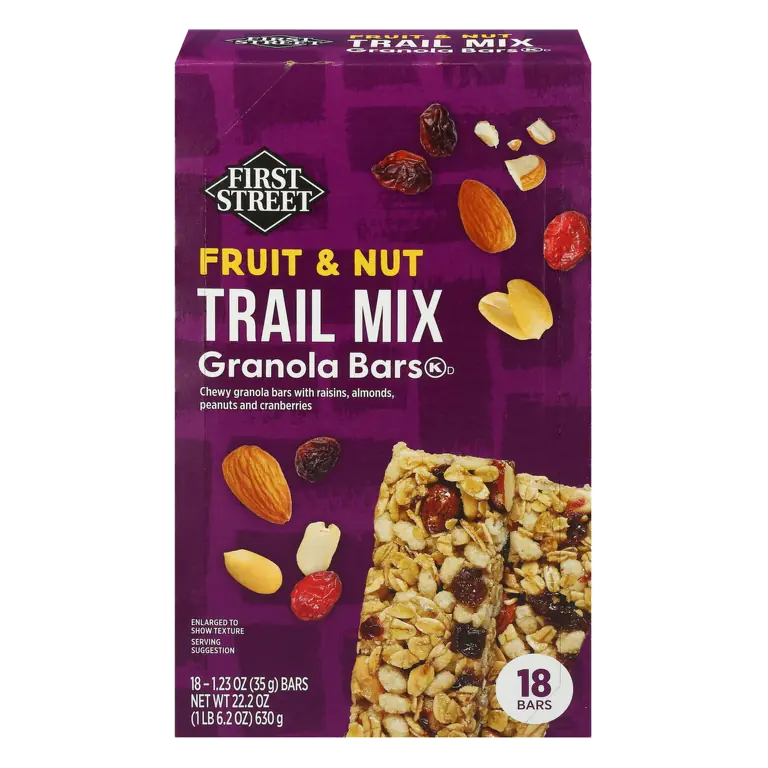 Raisins, Almonds Peanuts and Cranberries Fruit and Nut Trail Mix Granola Bars