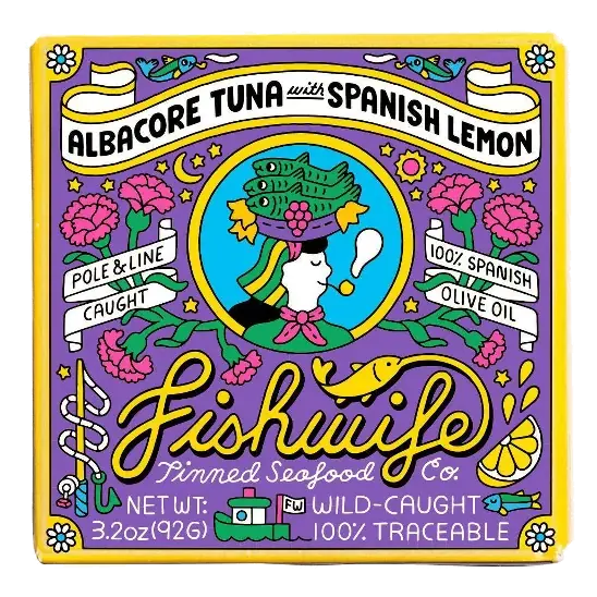 Fishwife Tinned Seafood Co Albacore Tuna with Spanish Lemon, 3.2oz: MSC Certified, Gluten-Free, High Protein