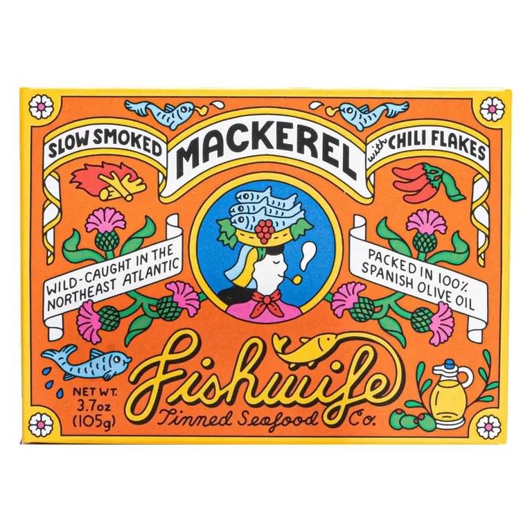Fishwife Slow Smoked Mackerel with Red Chili Flakes, 3.7oz: Gluten-Free, High Protein