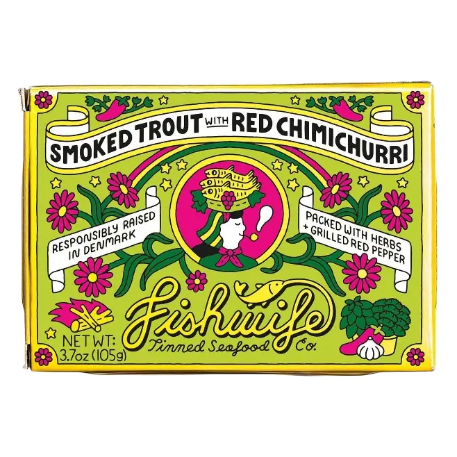 Fishwife Tinned Seafood Co Smoked Trout with Red Chimichurri, 3.7oz: ASC Certified, Marinated, Wild Caught