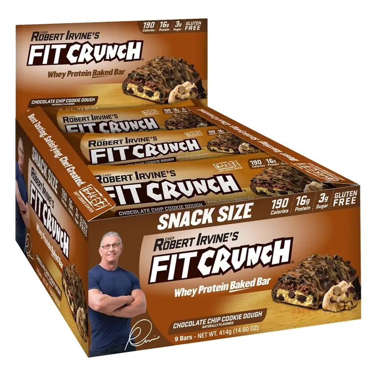 FITCRUNCH Chocolate Chip Cookie Dough Baked Protein Bar, 9ct: Whey Protein, 16g Protein, Crunchy, 14.6oz Total
